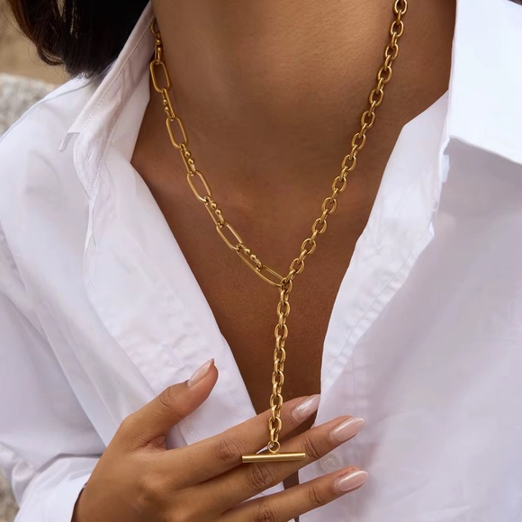 18K Gold Plated Y Chunky Chain Necklace - Picture 3 of 8